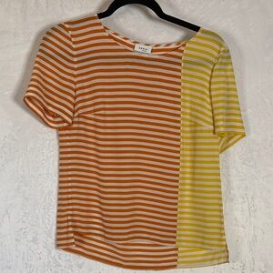 Akris Punto Women's US 6 Orange & Yellow Striped 100% Mulberry Silk Luxury Top